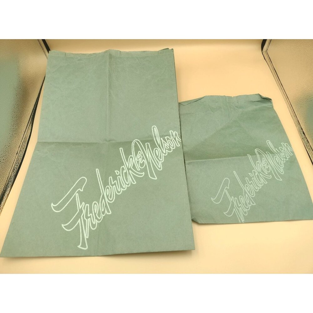 Vintage Frederick & Nelson Green Paper Gift Bags Set Of 2 Seattle WA History